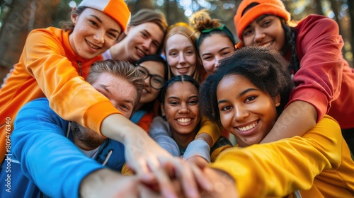 Group of teenagers organizing a charity fundraiser for disadvantaged youth on International Youth Day photo