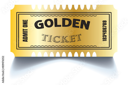 Golden ticket. Realistic golden show ticket. Old premium cinema entrance tickets. Gold admission to movie theater or amusement shows vector set.