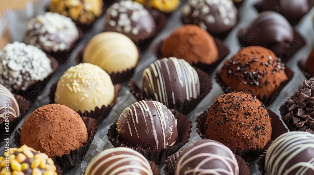 mouthwatering display of chocolate truffles in various flavors for World Chocolate Day mouthwatering display of chocolate truffles in various flavors for World Chocolate Day