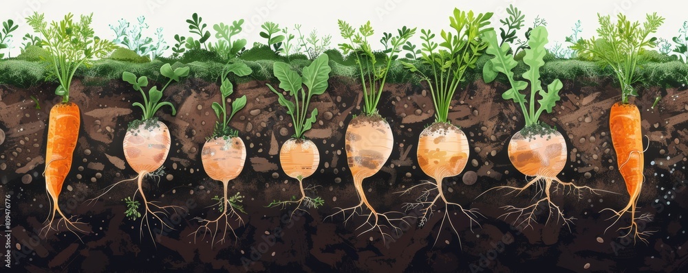 Growth stages of carrots in soil cross-section Stock Illustration ...