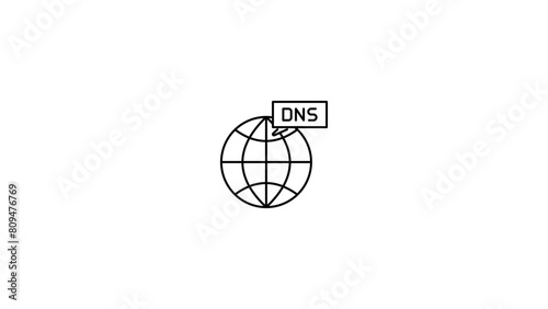 Hosting Outline Icon. globe with DNS text server icon. Hosting, Outline, Icon, Globe, DNS, Server, Web, Internet, Technology, Network, Cloud, Data, Communication, Infrastructure, Connection, Online,