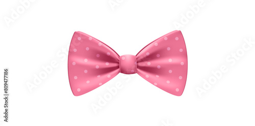 Realistic Pink Bow Isolated On White Background.