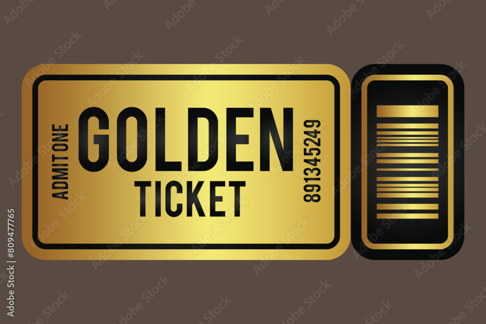 Realistic golden show ticket. Realistic Golden ticket. Admit one. Old