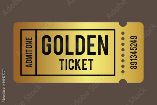 Realistic golden show ticket. Realistic Golden ticket. Admit one. Old premium Gold vintage tickets realistic vector illustration. 11:11