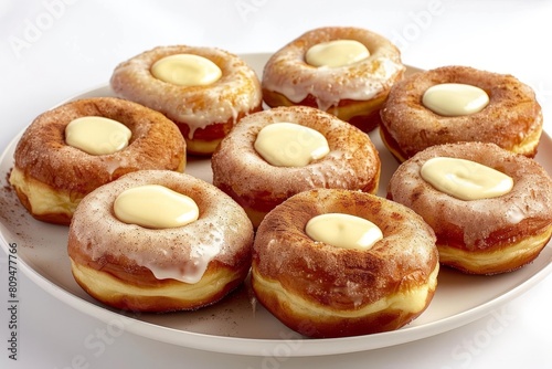 Air Fryer Doughnuts with Cinnamon Sugar and Vanilla Glaze Close-Up
