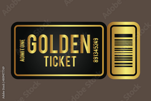 Golden ticket. Vip golden ticket. Realistic golden gradient ticket. 