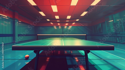 A stylized depiction of a table tennis match in progress captures the essence of the game.