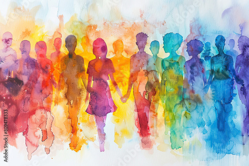 Peace, unity, inclusivity and community abstract art. Rainbow watercolour