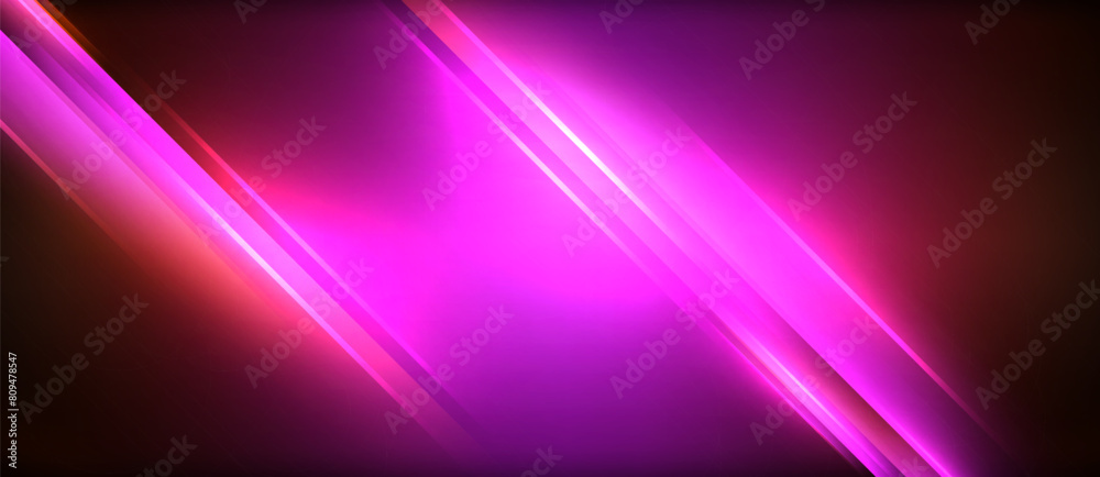 A vibrant purple background with glowing lines in shades of violet, magenta, and electric blue, creating a neon effect. The font pops against the colorful tints