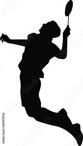 Badminton player silhouette illustration. Athlete pose in sport game