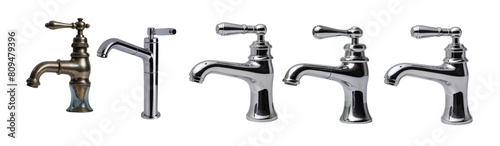 Set of faucets: a variety of faucets in different sizes, colours, models, and styles; both modern and vintage; transparent PNG