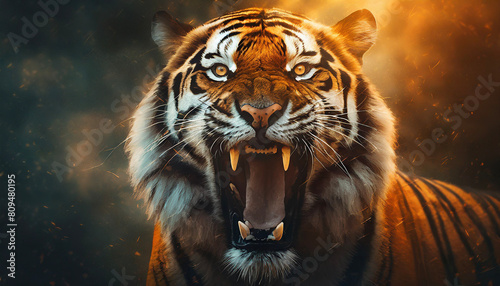 closeup of roaring tiger 