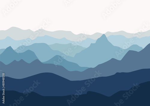 Beautiful mountains panorama. Vector illustration in flat style.