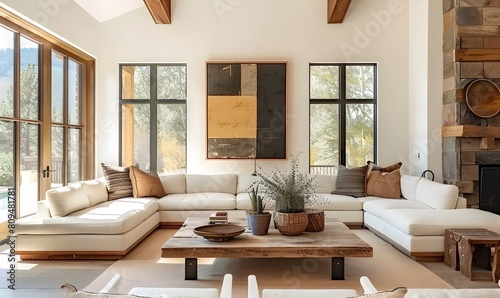 Farmhouse, country home interior design of modern living room. © Lucky Ai
