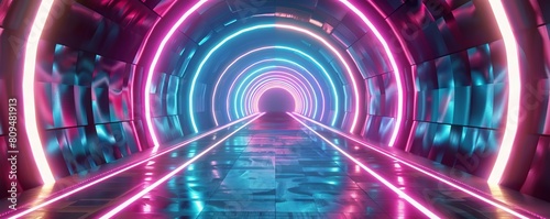 An artistic neon tunnel that seems to stretch endlessly into space, drawing the viewer in