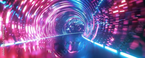 An artistic neon tunnel that seems to stretch endlessly into space, drawing the viewer in photo