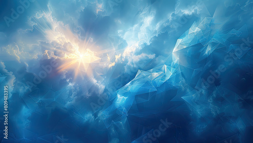 abstract background with blue ice crystal shapes and glowing lights  futuristic digital art style. Created with Ai