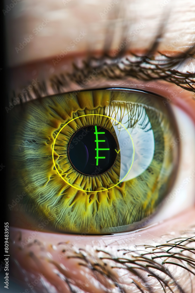 Close-up of person's eye scanned by biometric system, ensuring secure access control.