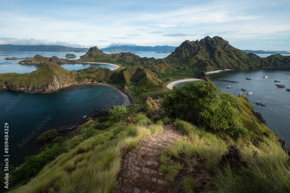 Obraz premium Sunrise over Padar Island, a beautiful island view after a hike, Komodo Island, Labuan Bajo, Indonesia