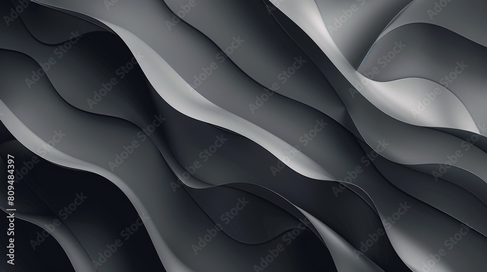 Abstract graphic wallpaper with gradient wave patterns in shades of black  grey