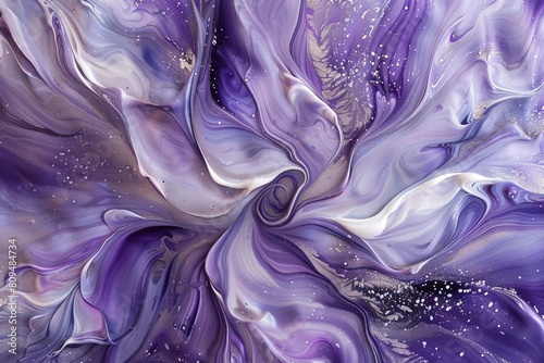 Gentle purples and lilacs swirling with silver specks, resembling a delicate floral bloom