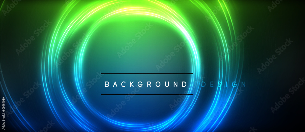 Symmetrical electric blue circles glowing on a dark liquid background, reminiscent of the colorfulness and movement of water. The font resembles an automotive wheel system