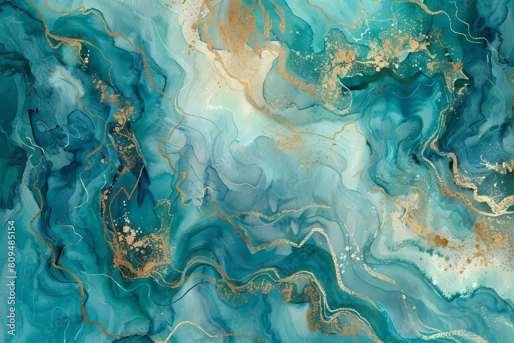 Muted teal and turquoise with swirls of gold for a sophisticated, calming watercolor texture Muted teal and turquoise with swirls of gold for a sophisticated, calming watercolor texture
