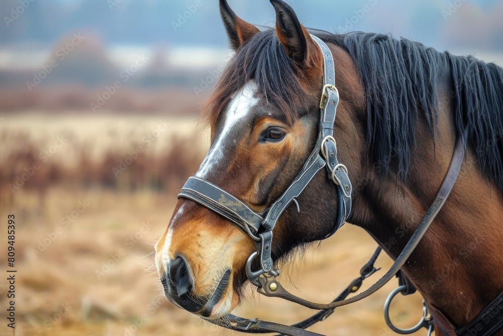 Fototapeta premium Clydesdale Horse Grazing in Scotland's Fields: Equine Beauty for Riding and Ploughing on Farm