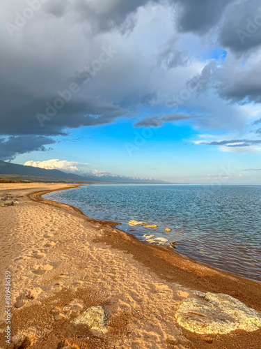 Dramatic clouds over the sea. Natural landscape. rain and large dark clouds over the sea