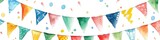 Aquarela Illustration of Cute Party Flags with Gaudy Garnishments. Festive Design Element Painted