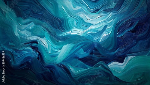 Turquoise and teal brushstrokes layered over a rich navy background, resembling a flowing river photo
