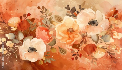 Warm coral, apricot, and tan blending into rich chocolate for an earthy, bohemianinspired watercolor style photo