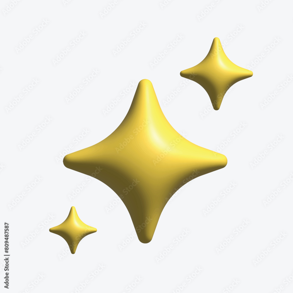 Vector 3d gold sparkle star set set collection on white background. Cute realistic cartoon 3d render, glossy yellow four pointed shining stars concepts for magic sparkling decoration, web, game, app Vector 3d gold sparkle star set set collection on white background. Cute realistic cartoon 3d render, glossy yellow four pointed shining stars concepts for magic sparkling decoration, web, game, app