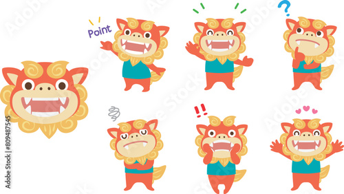 表情豊かなシーサーのベクターイラスト
