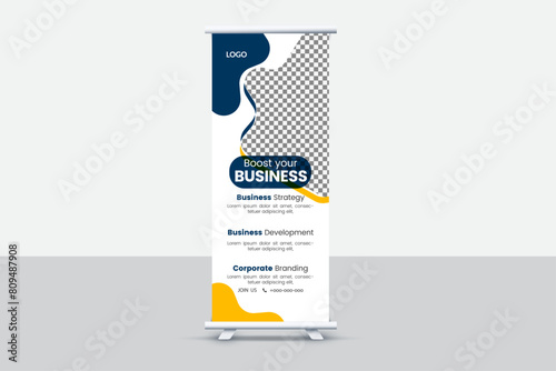Modern and creative banner ads design, roll up banner vector template.