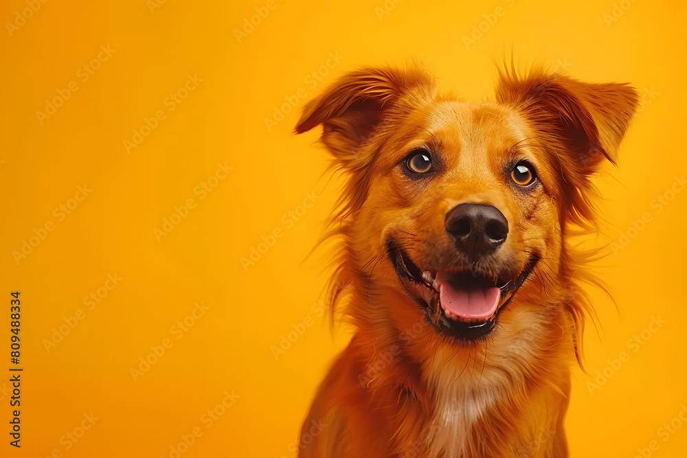 An adorable dog image sits against a yellow background. Advertising banner design for a veterinarian clinic or pet store. An adorable dog image sits against a yellow background. Advertising banner design for a veterinarian clinic or pet store.
