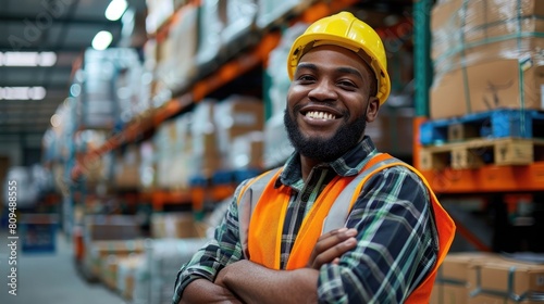 Portrait of happy young warehouse worker