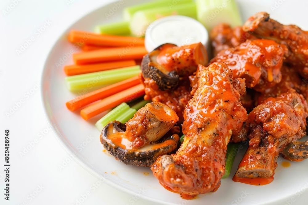 Air-Fried Buffalo Mushroom Wings with Crispy Veggies