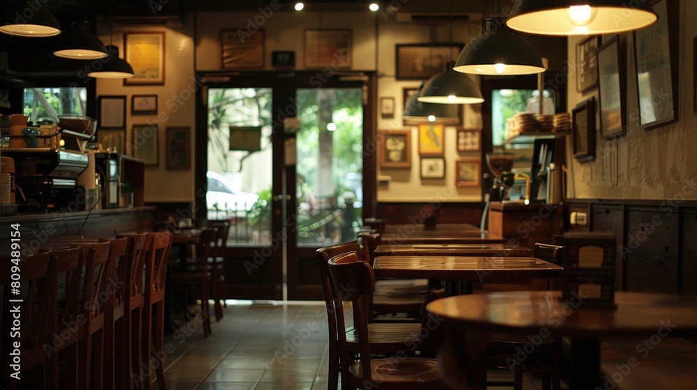 The empty cafe exudes a sense of quiet solitude, its ambience a stark contrast to the lively atmosphere that once filled its walls with music and conversation.