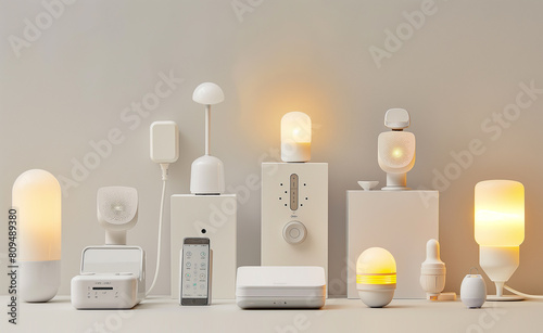 Product display for energy-efficient tech gadgets, such as LED lamps, smart thermostats, or solar-powered chargers. 