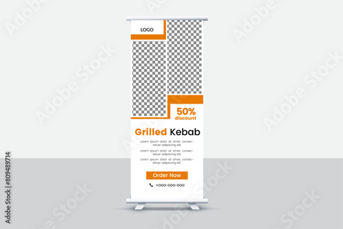 Modern and creative banner ads design, roll up banner vector template.