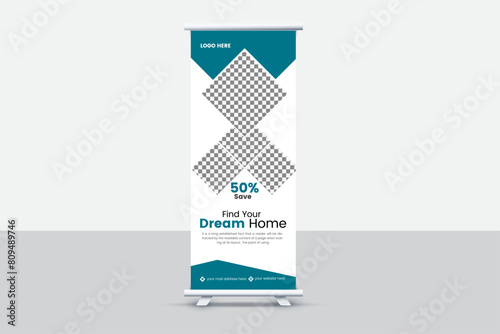 Modern and creative banner ads design, roll up banner vector template.