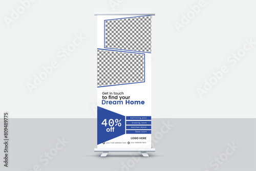 Modern and creative banner ads design, roll up banner vector template.