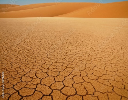 A desert landscape with a lot of cracks and holes in the ground