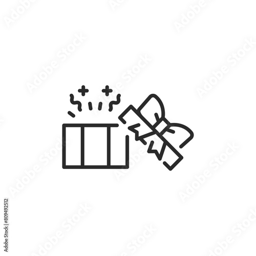 Icon of an open gift box with sparkles, symbolizing excitement and the joy of receiving a present. Suitable for various celebrations where gifts are a central theme. Vector illustration.