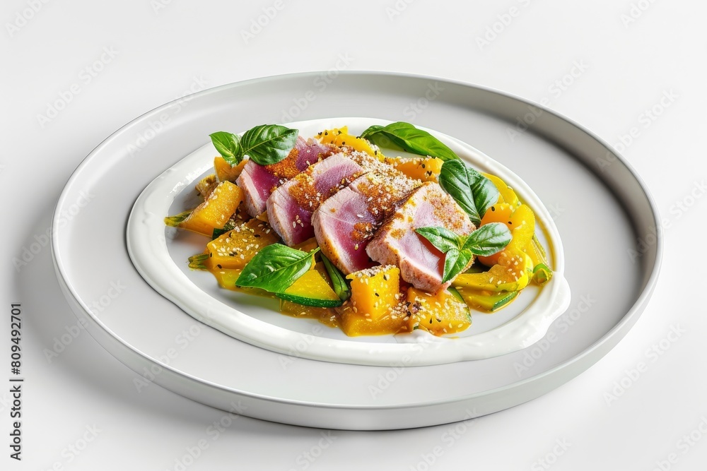 Ahi Tuna and Curried Summer Squash with Coconut Cream Finish Ahi Tuna and Curried Summer Squash with Coconut Cream Finish