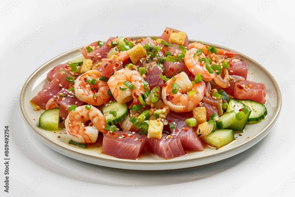 Ahi Tuna and Shrimp Poke with Scallions and Ginger Ahi Tuna and Shrimp Poke with Scallions and Ginger