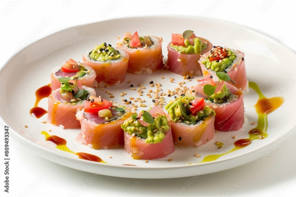 Delicious Ahi Tuna Roll-ups with Spicy Wasabi Guacamole Delicious Ahi Tuna Roll-ups with Spicy Wasabi Guacamole