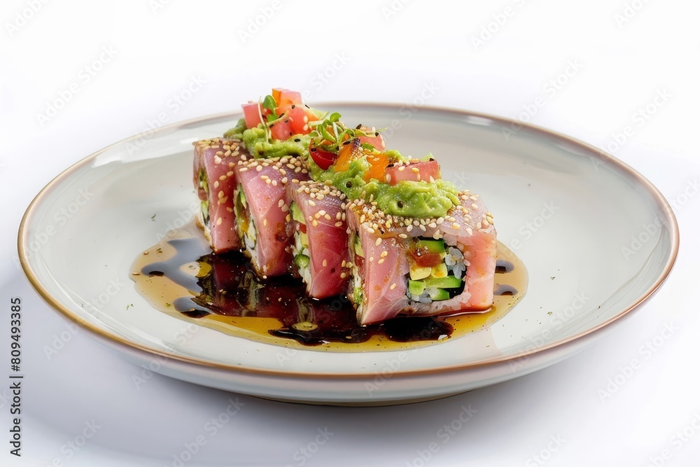 Ahi Tuna Roll-ups with Wasabi Guacamole and Javanese Sauce: A Culinary Sensation Ahi Tuna Roll-ups with Wasabi Guacamole and Javanese Sauce: A Culinary Sensation