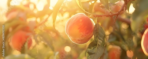 Ripe Peach Hanging on Tree ...
